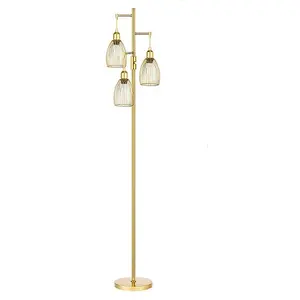 Prodotto più venduto lampada da terra in metallo albero d'oro in piedi lampade alte con 3 eleganti lampade laterali Decorative per interni a gabbia a goccia