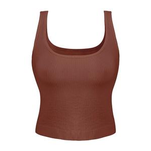 Femmes été décontracté sans manches haut court couleur unie côtelé Invisible sangle réservoir dos nu Cami Design pour grande taille - Product Image 6