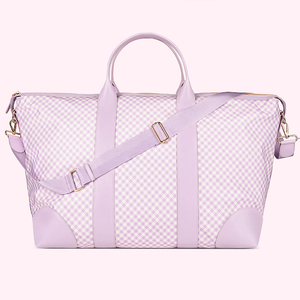กระเป๋ากีฬาสำหรับผู้หญิงกระเป๋าเดินทางกระเป๋าดัฟเฟิลสำหรับผู้หญิงกระเป๋าไนลอนลายตารางสีม่วงกระเป๋าวันหยุดสุดสัปดาห์ - Product Image 2