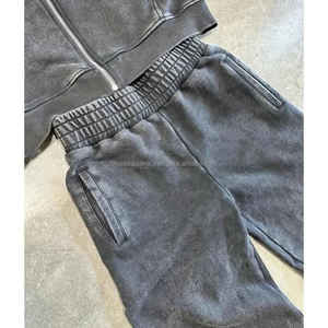 Pantalones de chándal bordados desgastados al sol lavado ácido algodón de alta calidad logotipo personalizado y conjunto de chándal con capucha para correr para hombre - Product Image 5