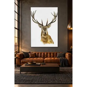 Impression sur toile de tête de cerf en aquarelle sur fond blanc de Fida - Product Image 2