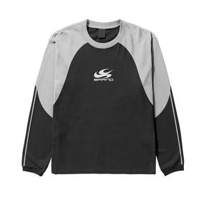 Sudadera de cuello redondo de manga larga con panel de contraste personalizado para hombre, jersey de moda con diseño de corte y costura azul y naranja - Product Image 4