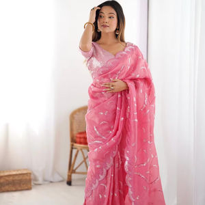 Blusa Sari de Poliéster Banarasi de Diseño Moderno, Casual, para Mujer, Verano, Diwali, Invierno, Fiesta, Última Moda, Alta Calidad, Corte Entallado, Kanchipuram - Product Image 1