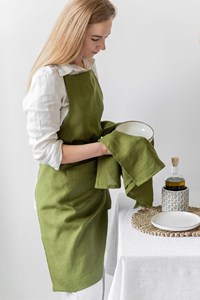 Customizable Olive Linen Bib <b>Apron</b> Kit Soft <b>Kitchen</b> Accessory with Full Pockets Natural Color for Men and Women - Product Image 4