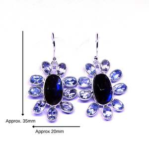 Pendientes Clásicos de Plata de Ley 925 con Baño de Oro y Labradorita Azul Topacio, Pendientes Colgantes para Bodas - Product Image 1