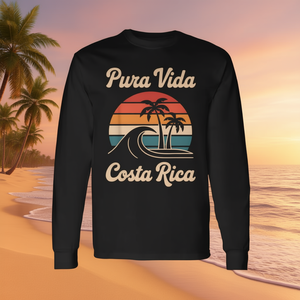 T-Shirt a Maniche Lunghe 'Pura Vida Vintage' per Costa Rica, Stile Retrò Tropicale per Promozioni - Product Image 3
