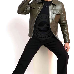 Chaqueta de cuero de color sólido para hombre Chaqueta de cuero de diseño personalizado Chaqueta de cuero informal para hombre - Product Image 5