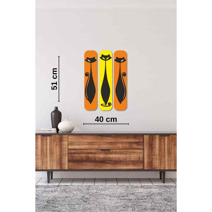 Handmade Wooden Triple Cat Painting