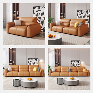 Modern Luxury L Shaped Genuine Leather Sectional Couch Convertible Sleeper Living Room Sofa Bed Set With Metal Legs - Product Image 5