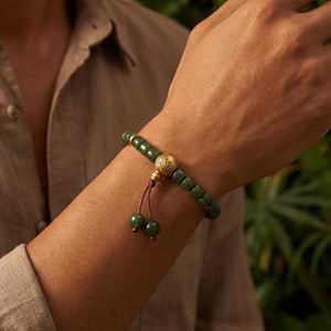 <span class=keywords><strong>Pulsera</strong></span> de Latón Chapado en Oro de 18K con Jade Nefrita Verde Natural y Loto Zen, Joyería para <span class=keywords><strong>Hombre</strong></span> de Prosperidad y Mindfulness, OEM/ODM, MOQ Bajo - Product Image 2