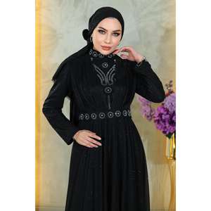 ชุดราตรีสีดำ MSW19188-1 ประดับด้วยหินและเลื่อมแบบจับเดรป ทรงเอ็มไพร์ เอวสูง กระโปรงยาวแบบบอลกาวน์ ความยาวระดับพื้น เหมาะสำหรับงานปาร์ตี้ - Product Image 2