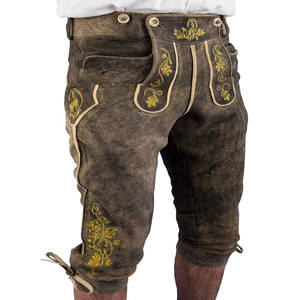 Pantalon en cuir allemand authentique pour homme, à carreaux, taille mi-haute, respirant, en cuir de cerf bavarois, longueur genou - Product Image 2