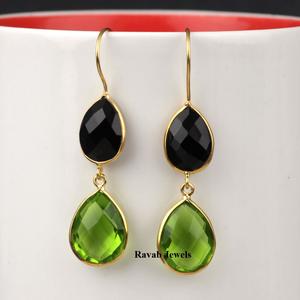 2025เครื่องประดับเงินสเตอร์ลิงแท้ต่างหูขอบเพอริดอทสีดำชุบทอง18K สำหรับงานแต่งงาน - Product Image 2