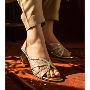 รองเท้าแตะตาข่ายเปิดนิ้วเท้าสีทองโบราณ แฟชั่นฤดูร้อน 554 G - Product Image 3