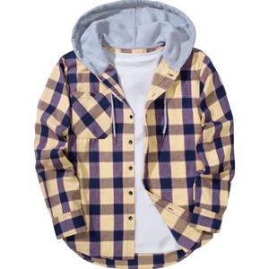 Venta al por mayor de franela de gran tamaño camiseta con capucha de algodón a cuadros Camisa con capucha Casual Streetwear ropa para hombres y mujeres - Product Image 1