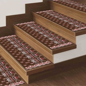 Brown Step Rug, Red Flowers Rug, Boho Rug, Modern Rug, Washable Stair Rug,Goblen - Product Image 2