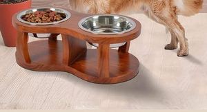 ชามไม้อะคาเซียธรรมชาติสำหรับสุนัขชามอาหารสแตนเลสสองชั้นทนทาน1250มล. แท่นยกอาหารดีไซน์ทันสมัยสำหรับสุนัข - Product Image 5