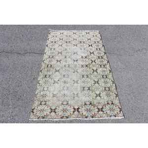 Alfombra Vintage, Alfombra Turca Decorativa de 3.6x6.3 pies, Alfombra Floral Marrón y Verde - Product Image 1