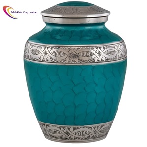 โกศเผาศพสีน้ำเงินคลาสสิกสำหรับเก็บอัฐิ  โถสำหรับผู้ใหญ่ ขายส่งอุปกรณ์งานศพ โถโลหะตกแต่งสำหรับฝังศพ - Product Image 2