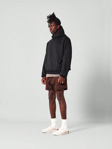 Sweat à capuche unisexe 500GSM 100% coton à épaules tombantes avec logo en relief pull personnalisable doublure polaire lourde d'hiver taille solide pour hommes - Product Image 3