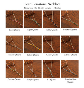 Popular chicas moda 8x12mm pera facetado Londres azul cuarzo plateado ajustable Paperclip cadena colgante collar joyería - Product Image 2