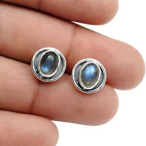 Pierre précieuse de labradorite de feu bleu naturel Boucles d'oreilles en argent sterling 925 de forme ovale Bijoux de bohème faits à la main Fournisseur en gros - Product Image 4