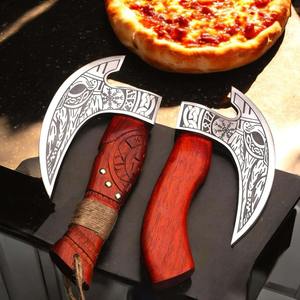 Cuchillo para Pizza Vikingo de Acero con Alto Contenido de Carbono Hecho a Mano, con Grabado Personalizado y Funda de Cuero, Precio al por Mayor - Product Image 4