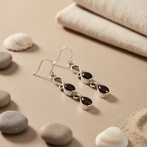 Boucles d'oreilles pendantes hypoallergéniques en argent sterling 925 avec onyx noir pour femmes, finition or rose et platine, bijoux de mariage et de fête - Product Image 2