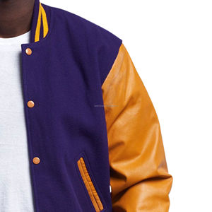 Blouson universitaire unisexe rétro américain en laine écologique avec patchwork, modèle standard pour équipes, vente en gros - Product Image 3