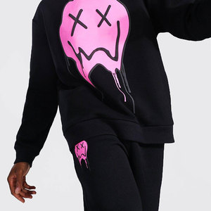 Men's Black <b>Pink</b> Drip Skull Printed Crewneck <b>Sweatshirt</b> Full Length Tracksuit Set Streetwear Loose Fit Autumn Wear - Product Image 6