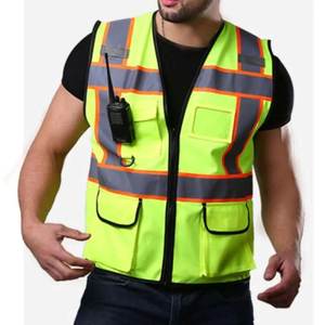 Gilet de sécurité réfléchissant haute visibilité unisexe en coton avec poches de sécurité et fermeture éclair sur le devant pour uniforme de travailleur du bâtiment - Product Image 4