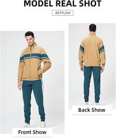 Setelan Olahraga Pria Musim Dingin 2 Potong, Bahan Polyester 100% Bernapas, Ringan, Anti Angin, dengan Cetakan Solid dan Hiasan Berlian Imitasi