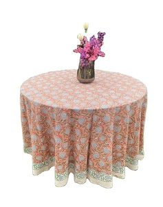 2025 tendance saumon foncé indien à la main bloc imprimé Floral coton nappe pour les mariages maison événements fêtes Banquets - Product Image 1