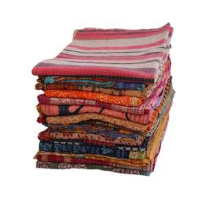 Vintage Indian Bangali Cotton <b>Kantha</b> <b>Quilt</b> Handmade Embroidered Bedspread Old Sari Coverlet for Hotel Use - Product Image 4