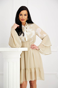 Collection <b>Mini</b> Length Sexy Plus Size Chiffon Floral A-Line Dress with Elastic Waist Ruffled Sleeves Bow Neck for Women - Product Image 2