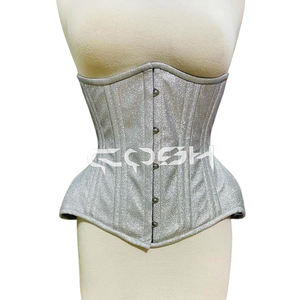 Corset sous-poitrine scintillant argenté avec dos noir à lacets - Product Image 5