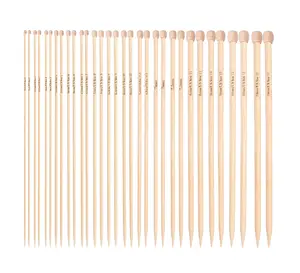 Ensemble d'aiguilles à tricoter en bambou-16 paires d'aiguilles à tricoter droites en bois avec étui de rangement-Simple pointe - Product Image 1