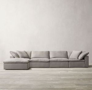 Canapé sectionnel moderne en tissu coton-lin blanc, design contemporain, mobilier de salon pour villa, ensemble une place et trois places - Product Image 4