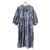 Robe midi en gaze de coton imprimée à la main, col profond, marché de gros pour femmes, meilleur prix