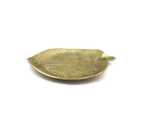 Plateau à feuilles en métal doré Plateau en forme de feuille en métal de couleur blanche et or Fait à la main pour la maison et l'hôtel Plateaux au design unique - Product Image 1