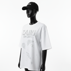 <b>Women</b> Boxy <b>T</b> <b>Shirt</b> High Quality Cotton Jersey 200 GSM Breathable <b>White</b> Color Boxy Fit Rhinestone Logo <b>Women</b> Cotton <b>T</b>-<b>Shirt</b> - Product Image 4