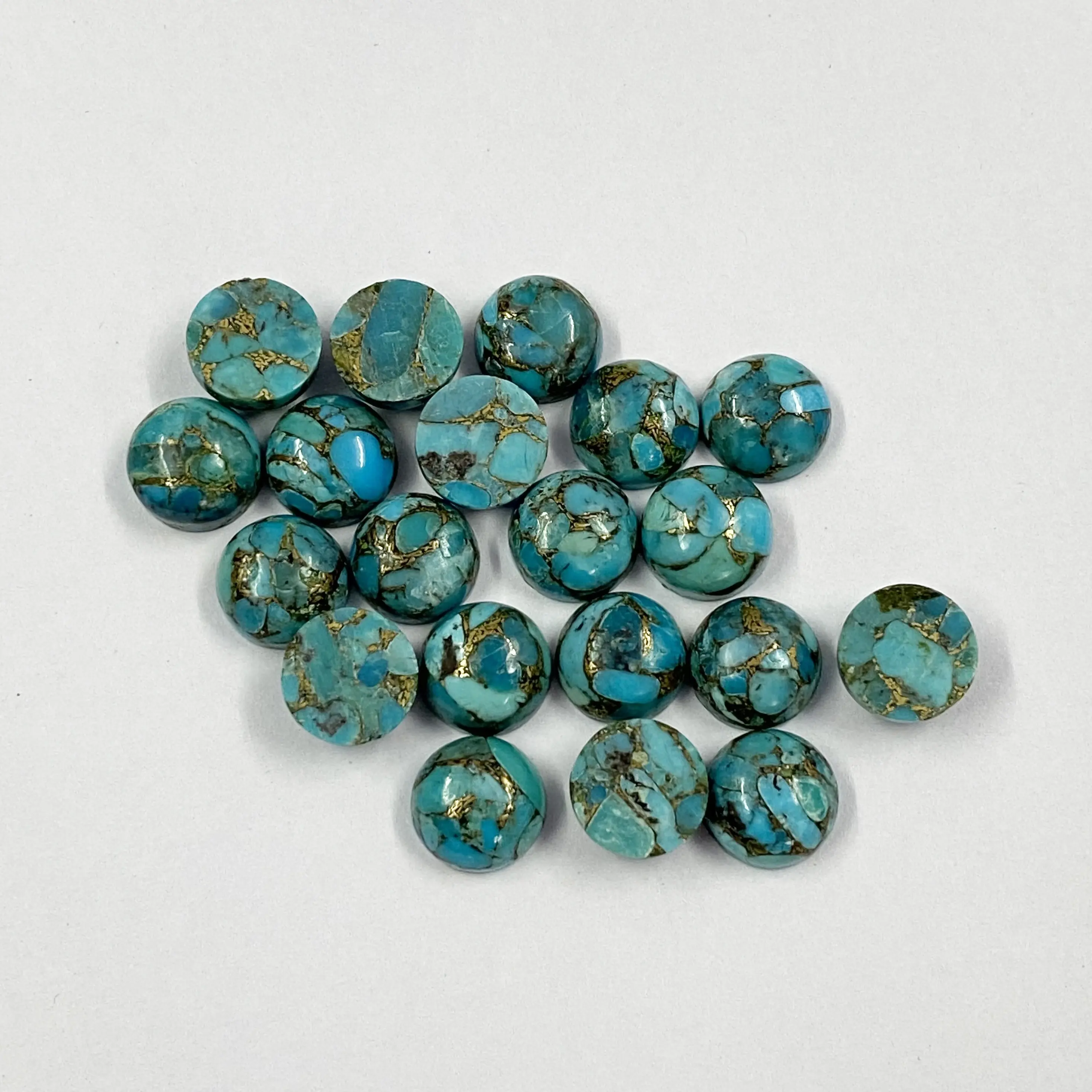 Most Popular Gemstone 2023 Natural 8mm Copper Blue Turquoise Round Certified Healing Cabochons Loose Gemstones From Manufacturer