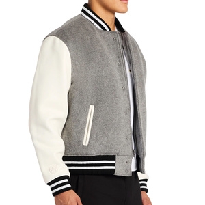Veste d'hiver grise et blanche personnalisée Heavyweight Graffiti pour hommes Veste de baseball de qualité supérieure brodée de logo personnalisé pour hommes - Product Image 4