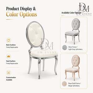 Chaise de mariage ronde à dossier capitonné en acier inoxydable argenté avec coussin blanc pour banquets et événements hôteliers – Vente en gros de sièges - Product Image 5