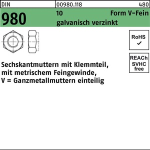 Tuerca Hexagonal DIN 980 VM 12 X 1.25 10 Electrogalvanizada 100 Piezas - Product Image 1