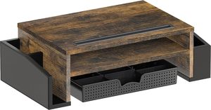 Support de moniteur de bureau avec plateau organisateur réglable en bois brun rustique classeur de bureau trieur organisateur - Product Image 6