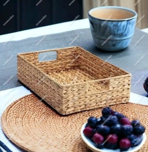 Panier en osier de jacinthe d'eau écologique fait à la main poignées intégrées panier de rangement de salon organisateur de rangement de blanchisserie - Product Image 2