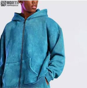 100% coton lavé à l'acide Vintage fermeture éclair vers le haut hommes ensembles personnalisés de haute qualité Design de mode lavage à l'acide survêtements survêtement - Product Image 4