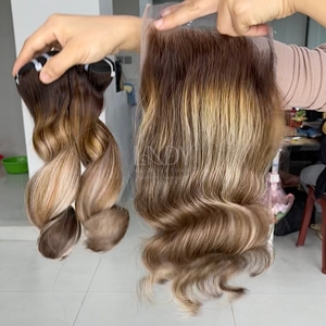 Meilleure Qualité Mélange Couleur Vietnamien Vrais Cheveux Humains Fermeture Ensemble Cheveux Extensions Rebondissantes Machine Double Trame Cheveux Vietnamiens - Product Image 3