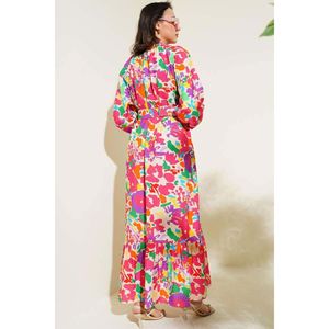 Vestido abotonado con Cinturón estampado de marmoleado fucsia de inspiración vintage Alto sostenible Tallas grandes Imperio Largo ODM para el día de la primavera - Product Image 3